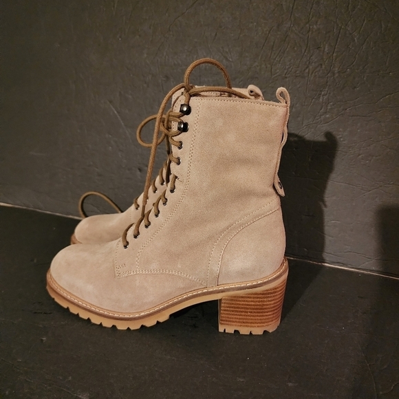 Seychelles Irresistible Lace Up / Zip Leather Combat Boots Size 7 in Sand NEW - Picture 2 of 9